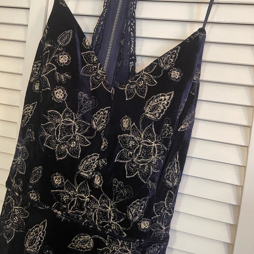 Homecoming Navy & Gold Velvet Dress